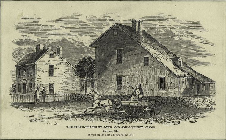 The birthplaces of John and John Quincy Adams, Quincy, Ms. [Mass.] (senior on the right, junior on the left)