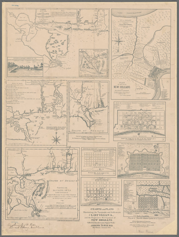 Charts and plans illustrating the topography and settlements of Louisiana, and the progressive development of New Orleans
