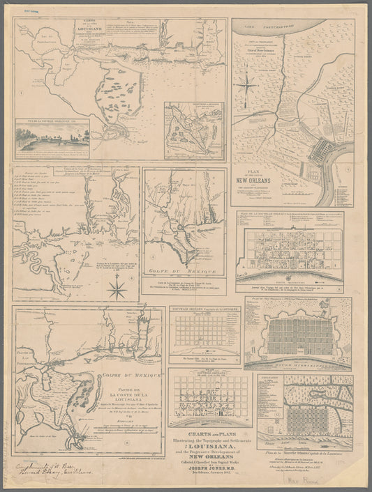 Charts and plans illustrating the topography and settlements of Louisiana, and the progressive development of New Orleans
