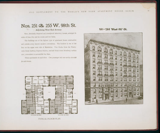 Nos. 251 & 255 West 98th Street. Adjoining West End Avenue.