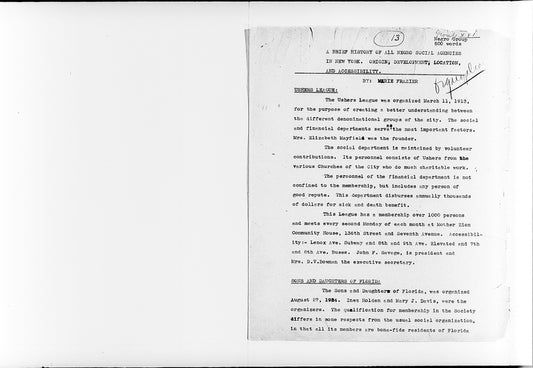 “A Brief History of All Negro Social Agencies in New York. Origin, Development, Location, and Accessibility”