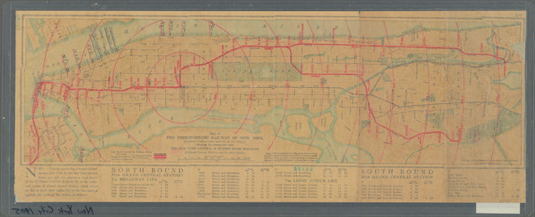 Map of the underground railway of New York (greatest underground railway in the world) : showing its connections with the New York Central & Hudson River Railroad at Grand Central Station and at other points
