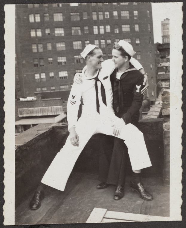 Photograph of embracing sailors