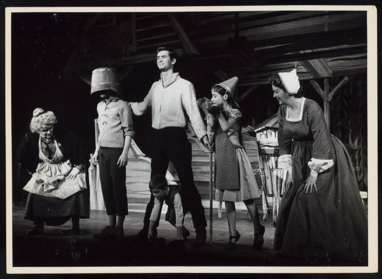 Pert Kelton, Ian Tucker, Anthony Perkins, John Megna (below), Brenda Harris, and Maggie Task in the stage production Greenwillow