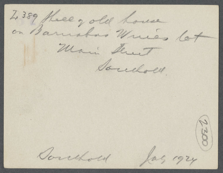 Shell of old house. Barnubus Wines? lot, northwest side of Main Street, west of Soldiers Monument. Formerly Joseph H. Horton's house. Southold, Southold