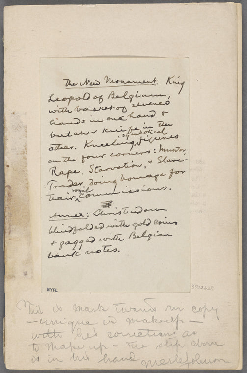 The New Monument. Holograph note.