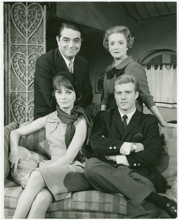 Publicity photo of Elizabeth Ashley, Kurt Kasznar, Mildred Natwick, and Robert Redford in the stage production Barefoot in the Park