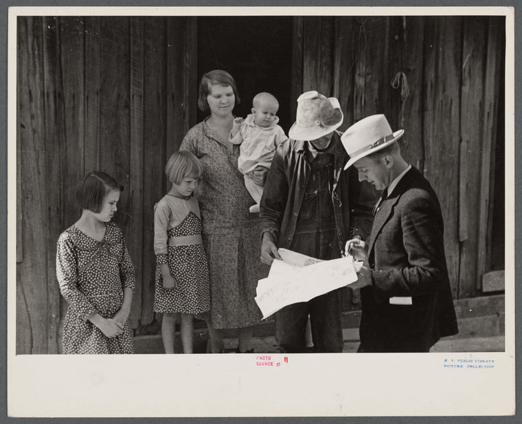 Client talks things over with the government representative, Brown County, Indiana.