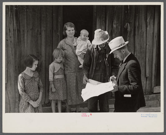 Client talks things over with the government representative, Brown County, Indiana.
