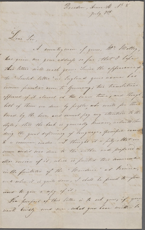Bötta, Amelie, ALS to NH. Jul. 7, [1852].