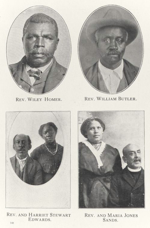 Rev. Wiley Homer.; Rev. William Butler. ; Rev. and Harriet Stewart Edwards. ; Rev. and Maria Jones Sands.