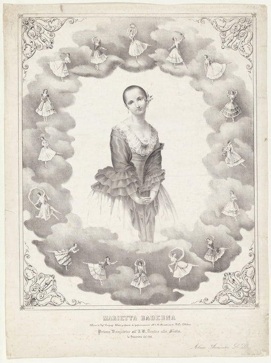 Marietta Baderna, allieva de' sig'ri conjugi Blasis, professori di perfezionamento all' I. R. Accademia di ballo in Milano. Prima danzatrice all' I. R. Teatro alla Scala, la primavera del 1846, alcuni ammiratori D. D.