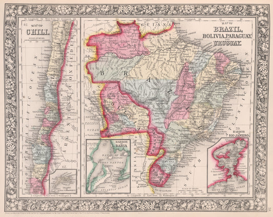 Map of Brazil, Bolivia, Paraguay, and Uruguay ; Harbor of Rio Janeiro [inset]; Harbor of Bahia [inset]; Map of Chili ; Island of Juan Fernandez [inset].