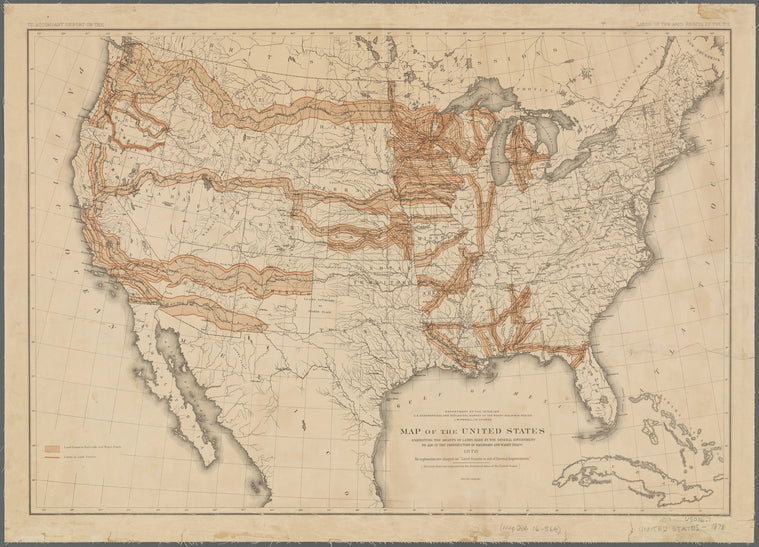 Map of the United States exhibiting the grants of lands made by the general government to aid in the construction of railroads and wagon roads