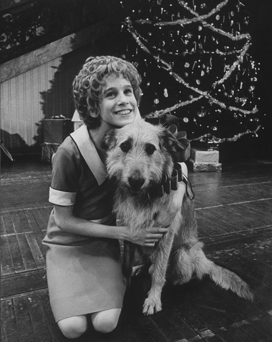 Actress Allison Smith as Little Orphan Annie with Sandy the dog in a scene from the Broadway production of the musical "Annie.".