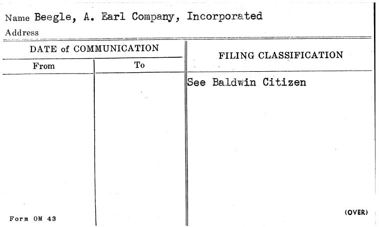 Beegle, A. Earl Company, Incorporated