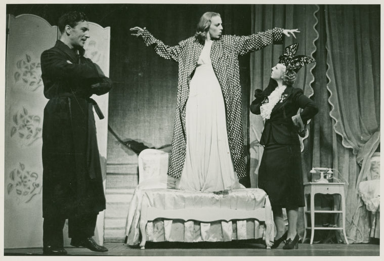 Dennis King (Count Willy Palaffi), Vera Zorina (Angel) and Ruth Urban (Modiste) in I Married an Angel