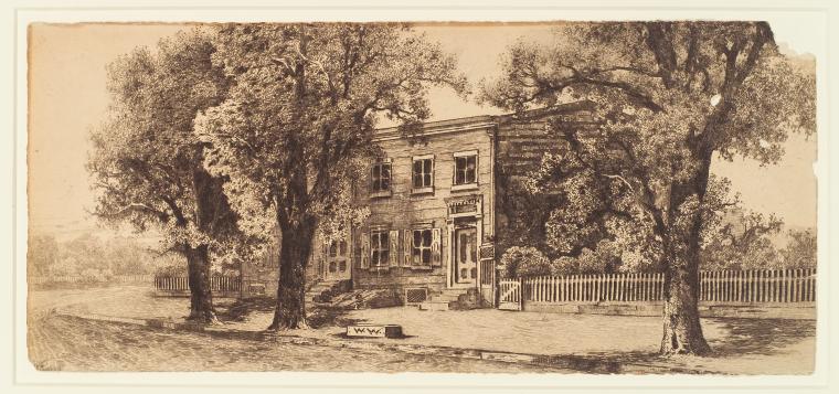 Packard, N. S. Original pen-and-ink drawing, signed, of Walt Whitman's house, Mickle Street, Camden, New Jersey