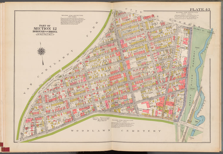Double Page Plate No. 43, Part of Section 12, Borough of the Bronx: [Bounded by Van Cortlandt Park East, E. 242nd Street, Martha Avenue, E. 240th Street, McLean Avenue, (Bronx River Parkway) Webster Avenue and (Woodlawn Cemetery) E. 233rd Street]