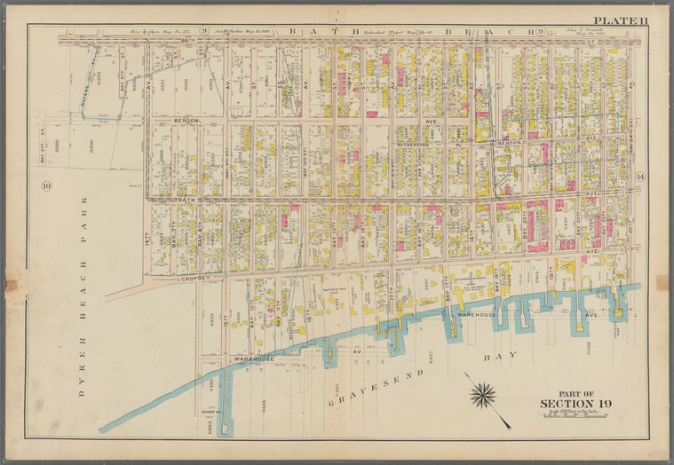Bounded by 86th Street, 20th Avenue, (Gravesend Bay) Warehouse Avenue, 15th Street, Sharp Avenue, Bay 8th Street, Cropsey Avenue, 14th Avenue, Benson Avenue & Waters Avenue: Part of Section 19