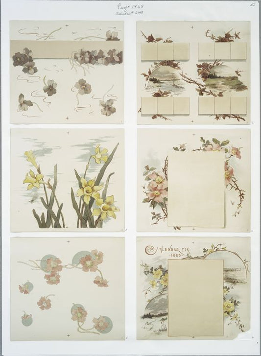 Calendars depicting flowers, berries and landscapes.