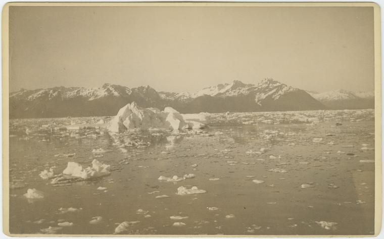 Glacier with mountain range in background