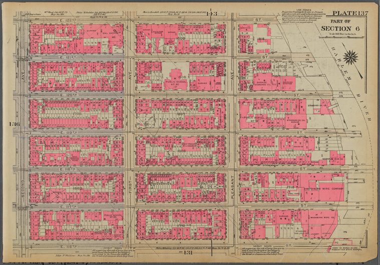Plate 137, Part of Section 6: [Bounded by E. 122nd Street, (Harlem River) Pleasant Avenue, E. 116th Street and Second Avenue]