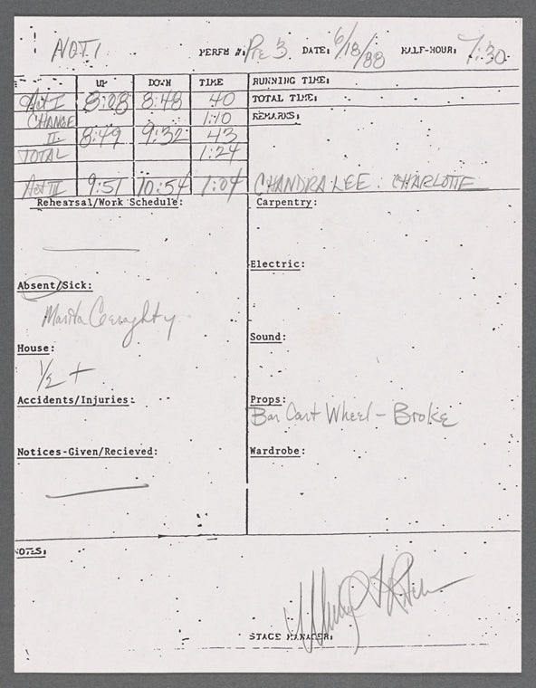 Stage manager's log