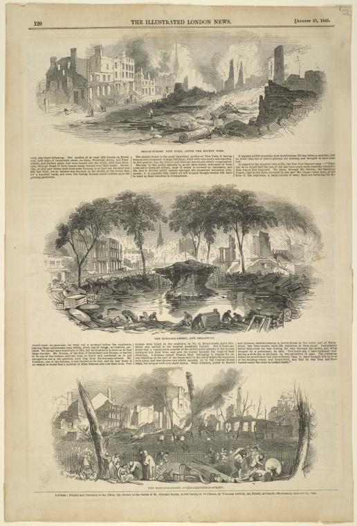 Broad Street New York after the recent fire; The Bowling-Green and Broadway; The Bowling-Green and Marketfield-Street.
