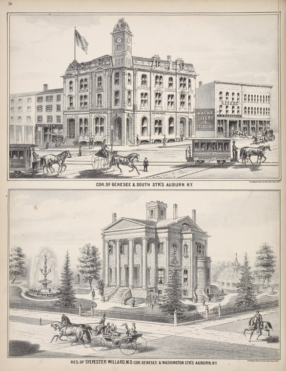 Cor. of Genesee & South Str's Auburn N.Y.; Res. of Sylvester Willard, M.D. Cor. Genesee & Washington Str's Auburn, N.Y.