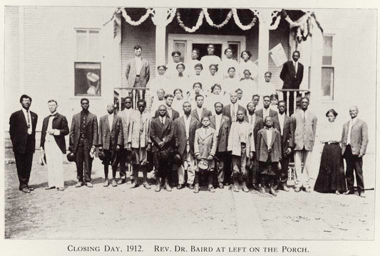Closing day, 1912. Rev Dr. Baird at left on the porch.