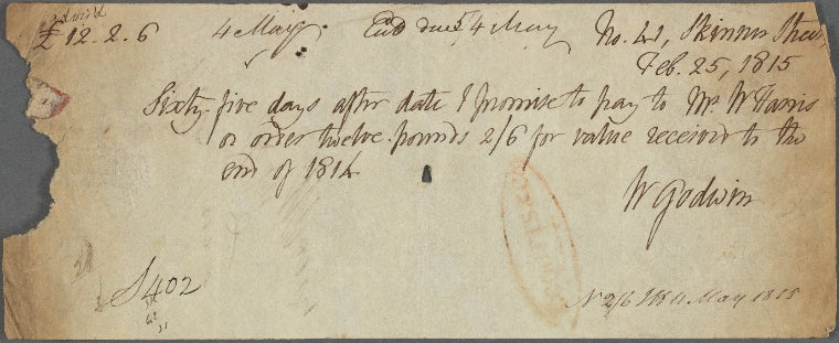 Autograph promissory note signed to William Harris, 25 February 1815