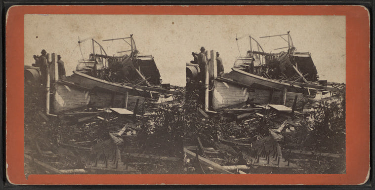 Wreck of steamer Chautauqua, after the explosion of her boiler at Whitney's landing at Chatauqua Lake, on August 14th, 1871.