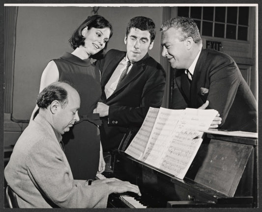 Milton Schafer, Lesley Ann Warren, Elliott Gould and unidentified in rehearsal for the stage production Drat the Cat!