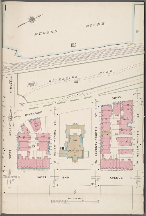 Manhattan V. 7, Plate No. 1 [Map bounded by Hudson River, West 57th St., West End Ave., West 72nd Ave.]