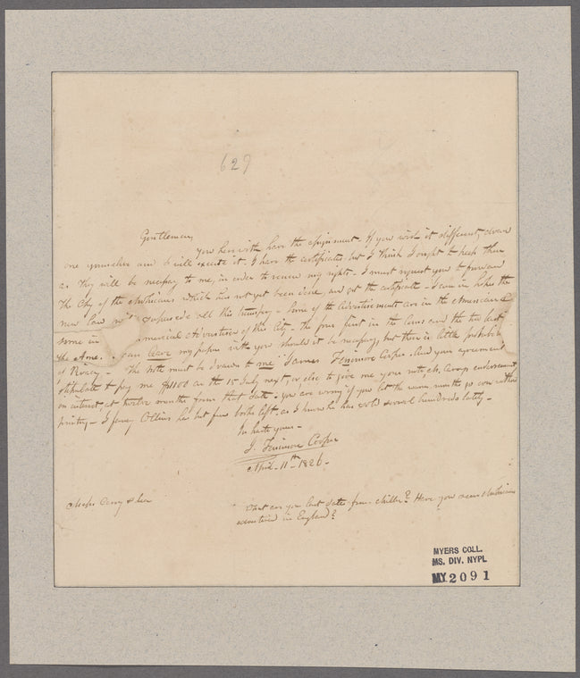 Cooper, James Fenimore. To Messrs. Carey and Lea