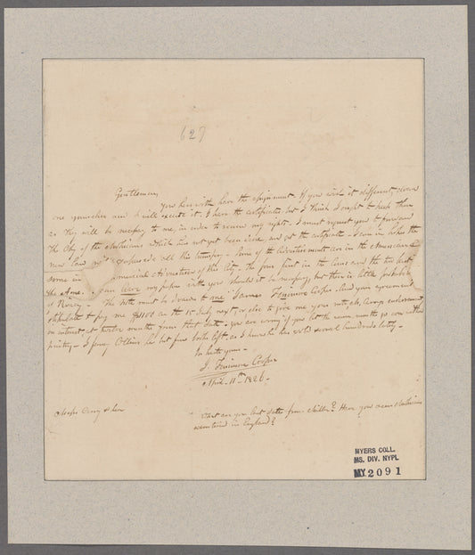 Cooper, James Fenimore. To Messrs. Carey and Lea