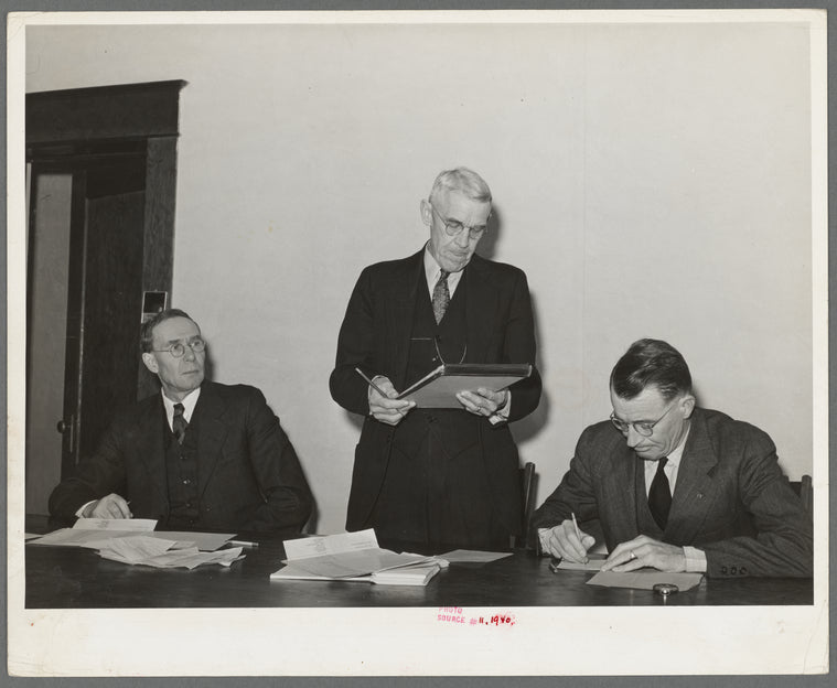 Officers of the Loomis Fruit Association cooperative at their fortieth annual meeting. Loomis, California. The 1940 season was reported to have been their most difficult season