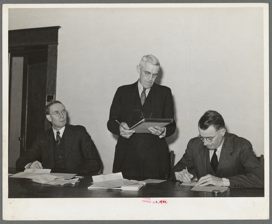 Officers of the Loomis Fruit Association cooperative at their fortieth annual meeting. Loomis, California. The 1940 season was reported to have been their most difficult season