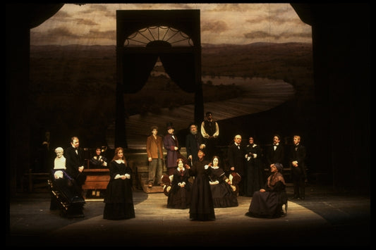 Actress Jennifer Leigh Warren (C) & cast in a scene fr. the original cast of the Broadway musical "Big River." (New York)