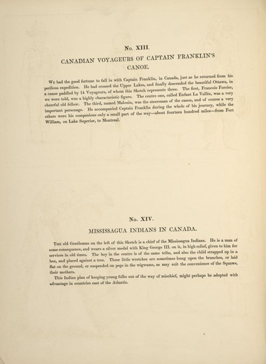 No. XIII. Canadian voyageurs of Captain Franklin's Canoe; No. XIV. Mississagua Indians in Canada