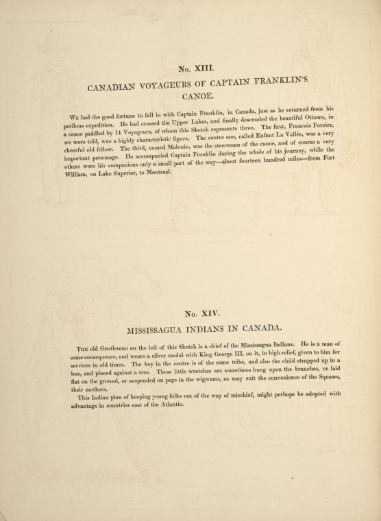 No. XIII. Canadian voyageurs of Captain Franklin's Canoe; No. XIV. Mississagua Indians in Canada