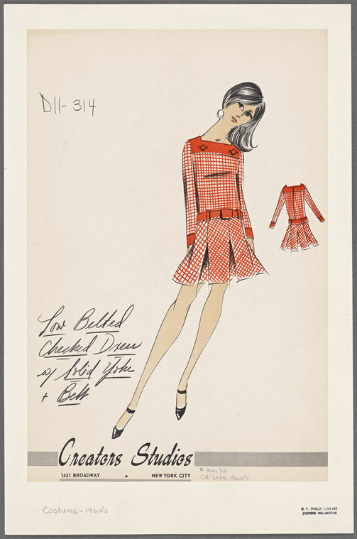 Low belted checked dress with solid yoke and belt