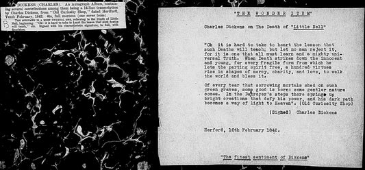 Old curiosity shop, 14-line holograph transcription by Dickens of passage on the death of Little Nell