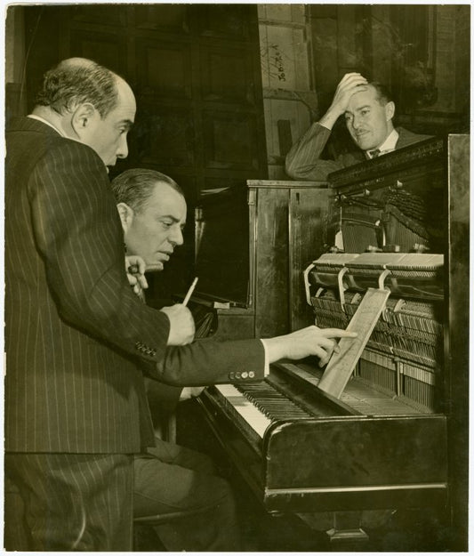 Lorenz Hart (lyrics), Richard Rodgers (music) and Dwight Deere Wiman (producer) in rehearsal for By Jupiter