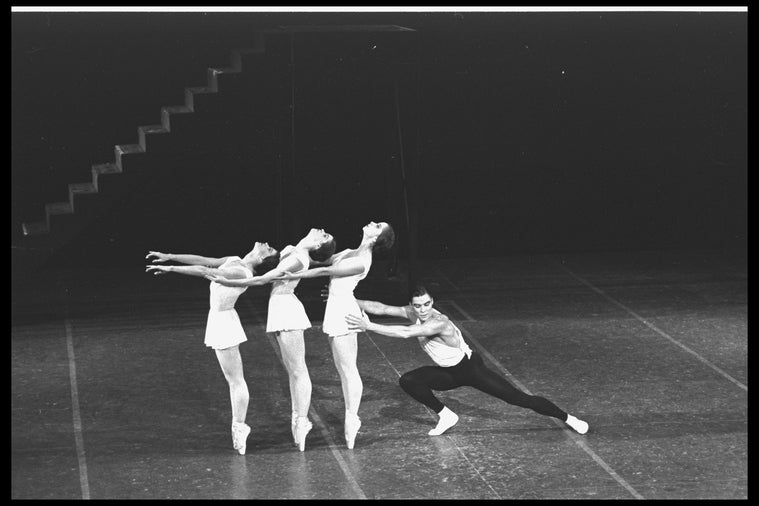 New York City Ballet production of "Apollo" with Jacques d'Amboise and Melissa Hayden, Patricia Neary and Mimi Paul, choreography by George Balanchine (New York)