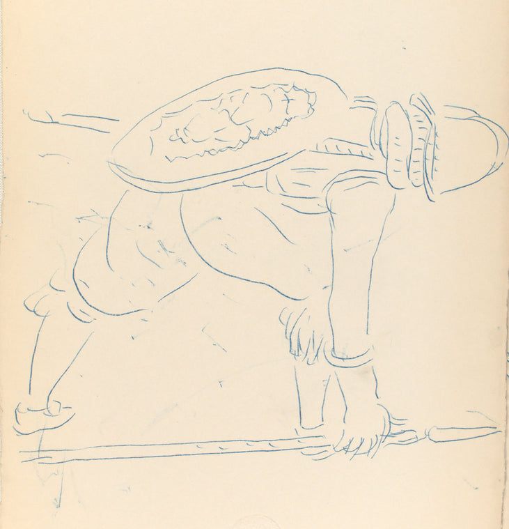 Soldier with shield bending down