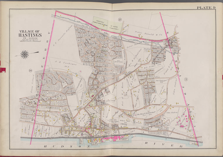 Westchester, V. 2, Double Page Plate No. 9 [Map bounded by Saw Mill River Rd., City of Yonkers, Hudson River, Dobbs Ferry]