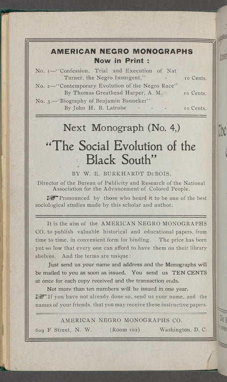 American Negro monographs:  historical and educational papers