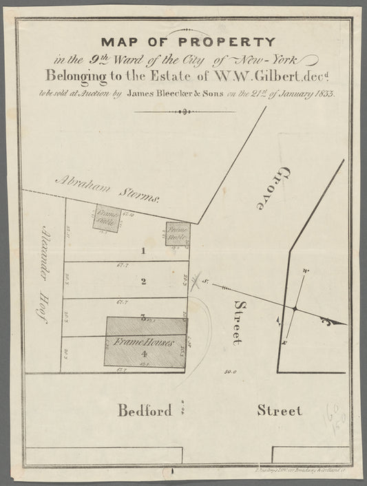 Map of property in the 9th ward of the city of New-York belonging to the estate of W.W. Gilbert, decd., to be sold at auction by James Bleecker & Sons on the 21st of January, 1833